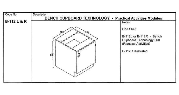 Fixed Bench Cupboard, Technology 500, RH Door (PA)