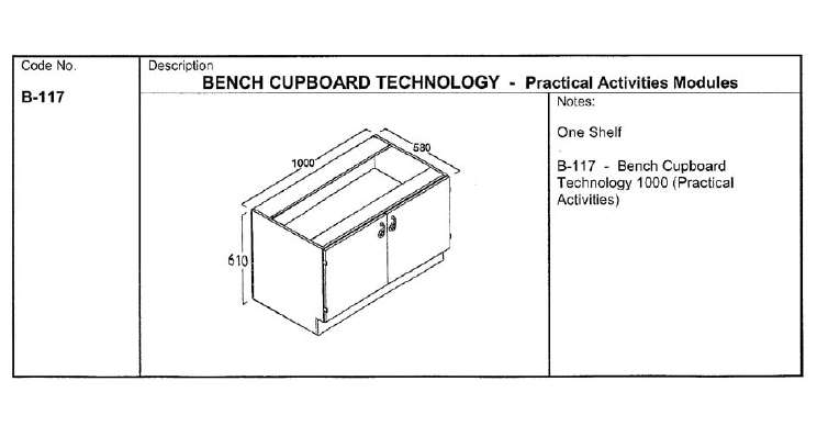 Fixed Bench Cupboard, Technology 1000 (PA)