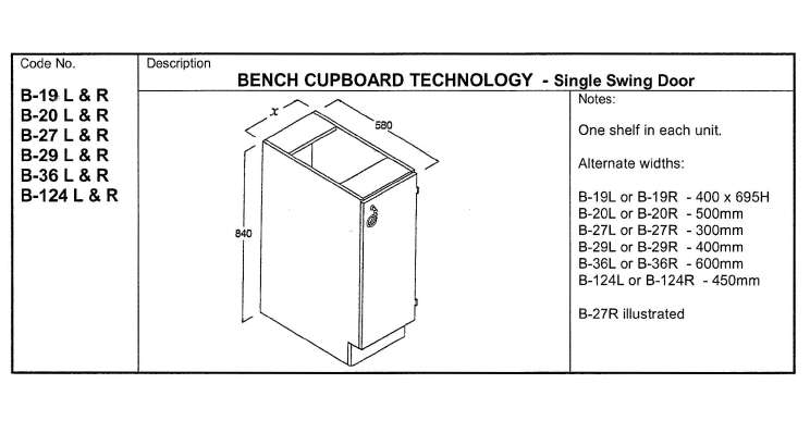 Fixed Bench Cupboard, Technology 500, LH Door