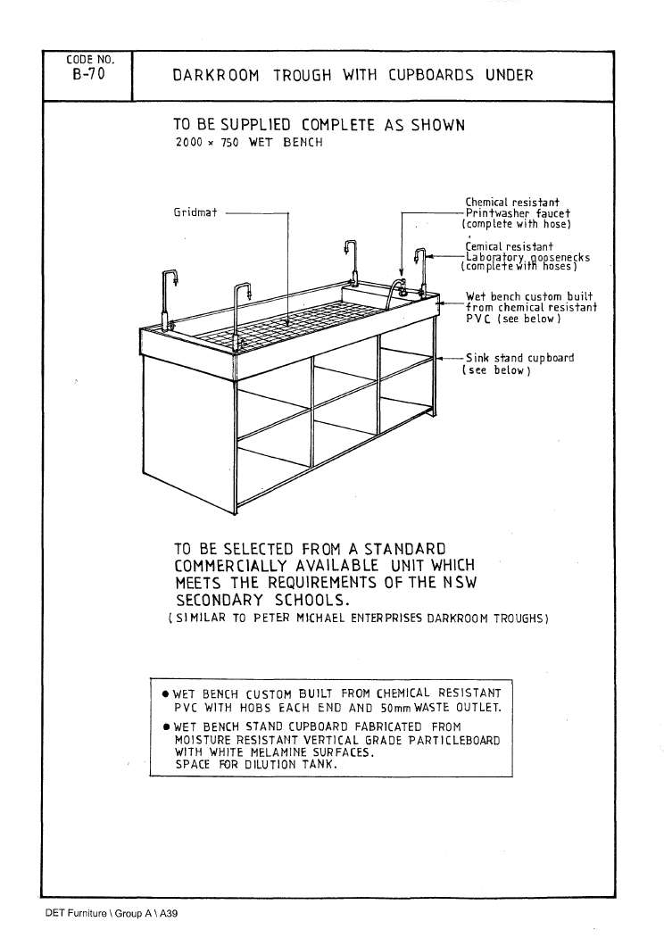Fixed Darkroom Trough with Cupboards under, 2440