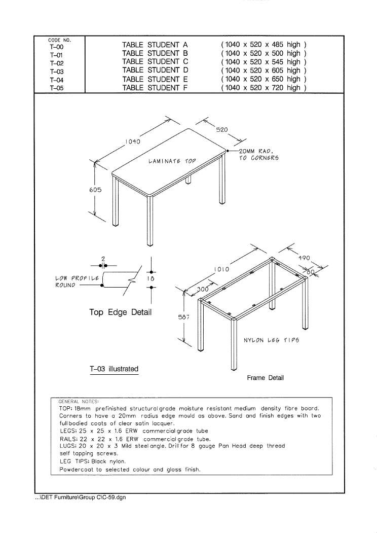 Table, Student A (485mm height)