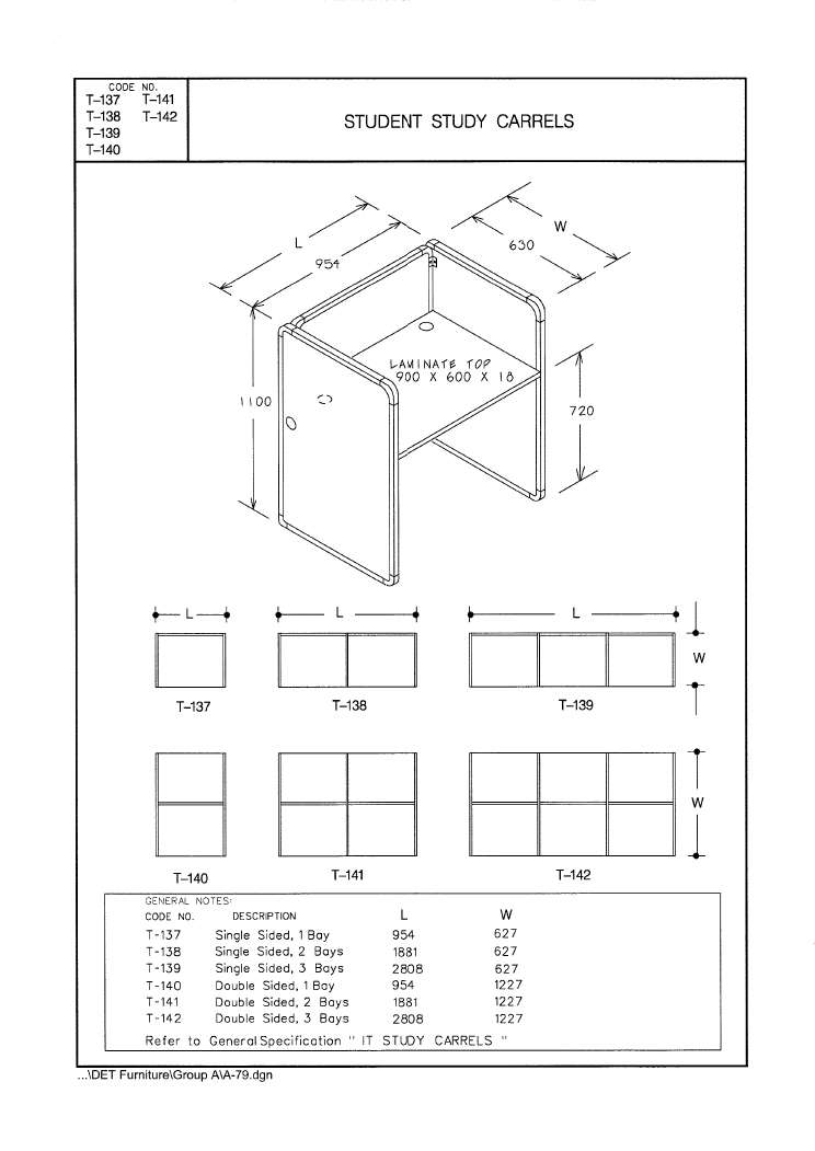 Student Study Carrel, Double Sided, 2 Bays, screen 1100 high